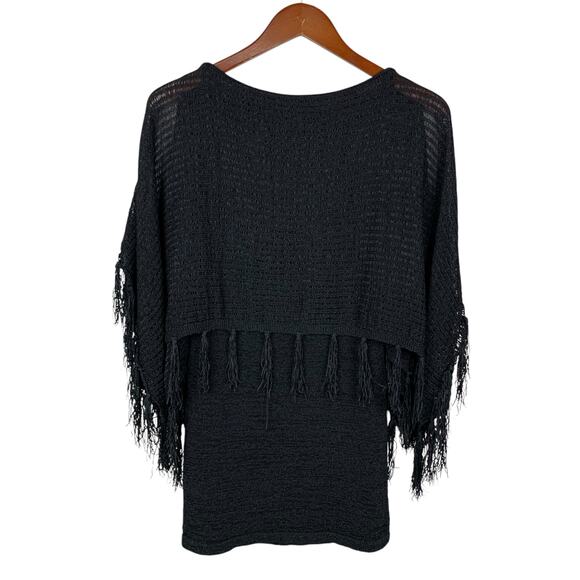 Soft Surroundings Fringe Sweater Black Knit Overlay Split Sleeve Womens S Petite - Picture 6 of 8